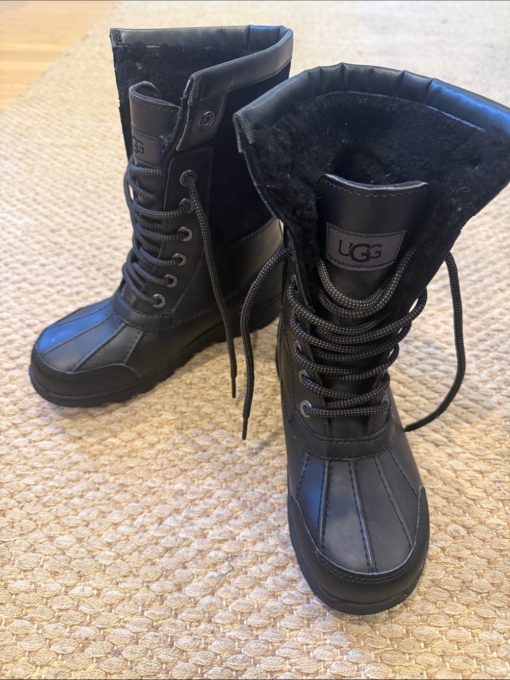 UGG Women's Black Lace-Up Waterproof Winter Boots with Shearling Collar
